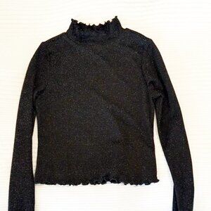 Nordstrom Girls Black Glitter Long Sleeve Top